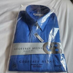 NWT - Geoffrey Beene Blue Wrinkle Free Sateen Shirt - Size Large